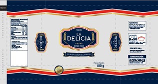 LA DELICIA + DISEÑO DE ETIQUETA EN DESPLEGADO